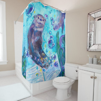 Rideaux De Douche Baby Sea Otter Jouer dans l'eau | Oeuvres d'art mi