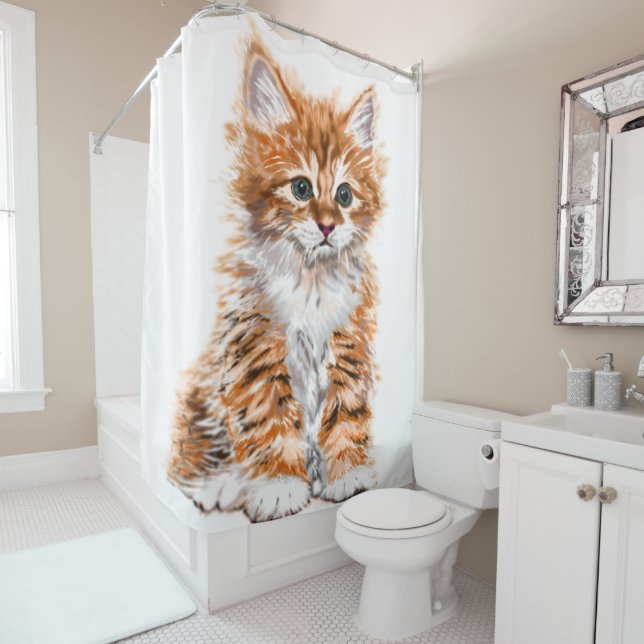 Rideaux De Douche Baby shower bébé chat cadeau - Personnalisable (En situation)