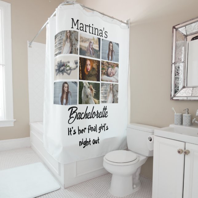 Rideaux De Douche Bachelorette moderne personnalisée 9 Photo Collage (En situation)