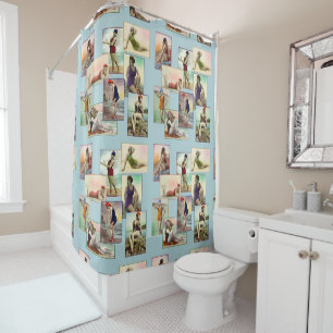 Rideaux De Douche Baignade vintage Beautés sur bleu