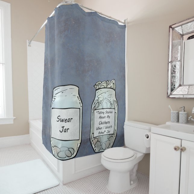 Rideaux De Douche Balai et bocal de poulet (En situation)