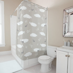 Rideaux De Douche Baleine Bébée Beluga sur Pastel Grey Illustration