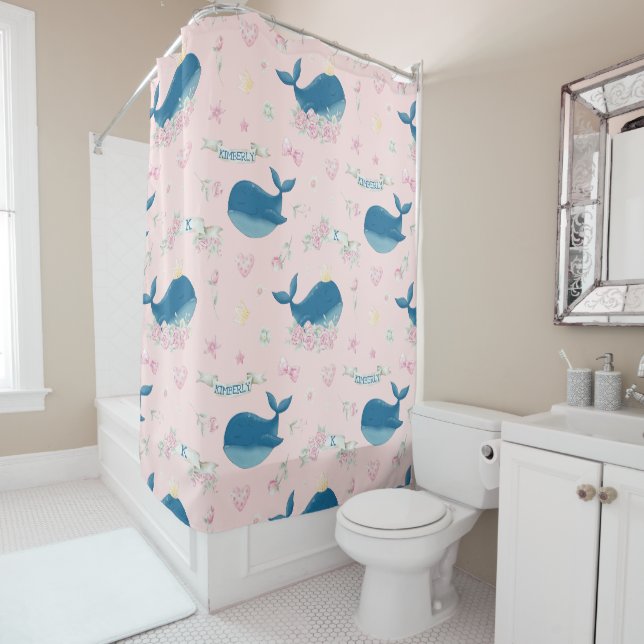 Rideaux De Douche Baleine rose (En situation)