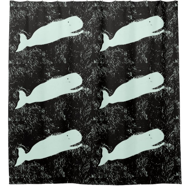 Rideaux De Douche baleines blanches sur motif noir (Devant)