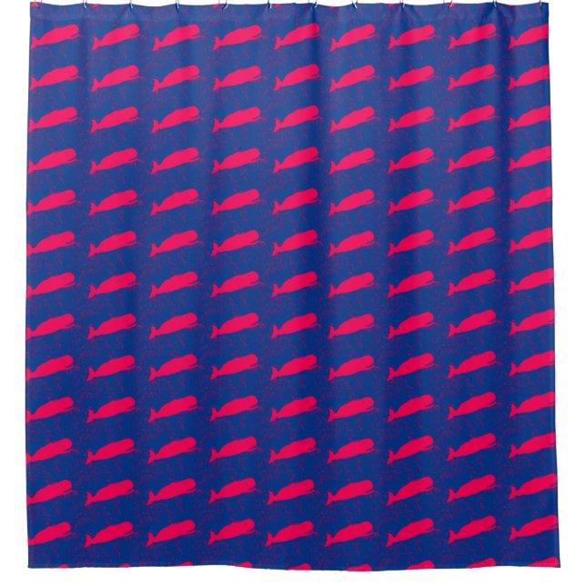 Rideaux De Douche baleines roses sur motif bleu (Devant)