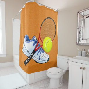 Rideaux De Douche Balle De Tennis Et Racket Avec Votre Texte Personn