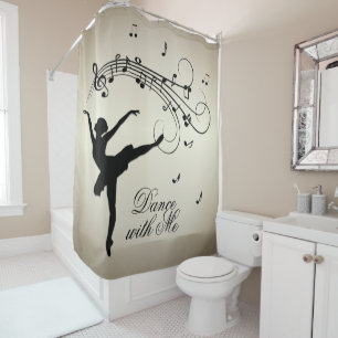 Rideaux De Douche Ballerine dansant avec de la musique dorée