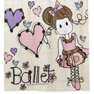Rideaux De Douche Ballet Ballerina Danseuse Avec Coeurs et Oiseaux