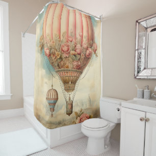 Rideaux De Douche Ballon à air chaud vintage Steampunk Rose Floral