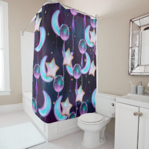 Rideaux De Douche Ballons cosmiques   Blue Purple Moon Stars Planète