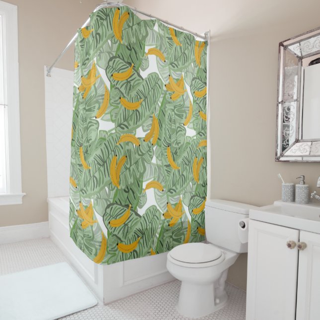Rideaux De Douche Banane tropicale moderne Motif vert (En situation)