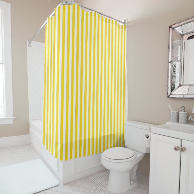 Rideaux De Douche Bande de cabane jaune et blanc (En situation)
