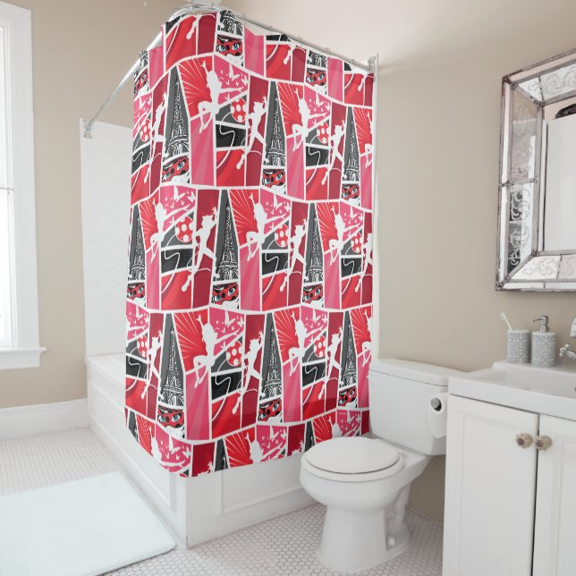 Rideaux De Douche Bande dessinée Miraculaire Ladybug Paris Motif (En situation)