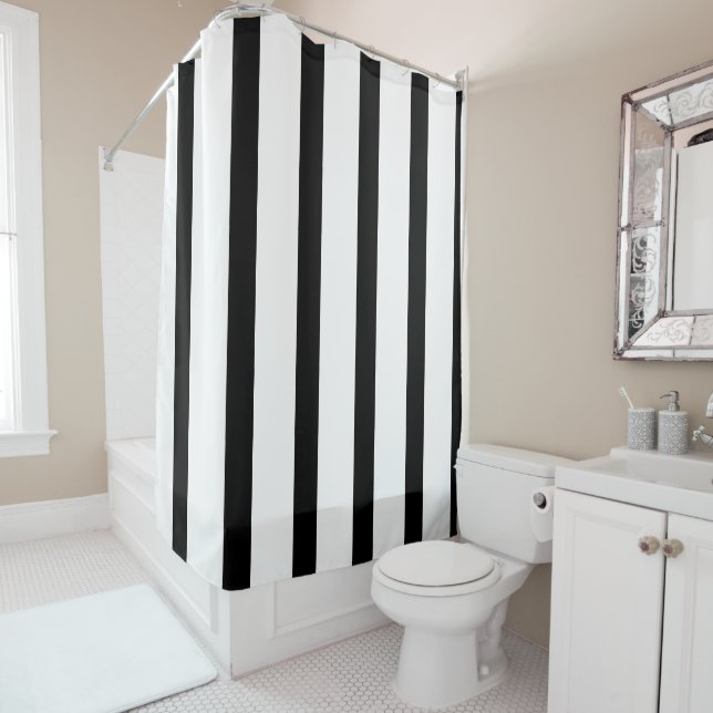 Rideaux De Douche Bande noire et blanche (En situation)