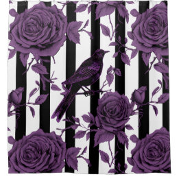 Rideaux De Douche Bandes avec Roses violets et corbeaux
