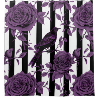 Rideaux De Douche Bandes avec Roses violets et corbeaux