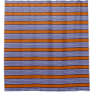 Rideaux De Douche Bandes bleu marine et blanc avec orange brûlé