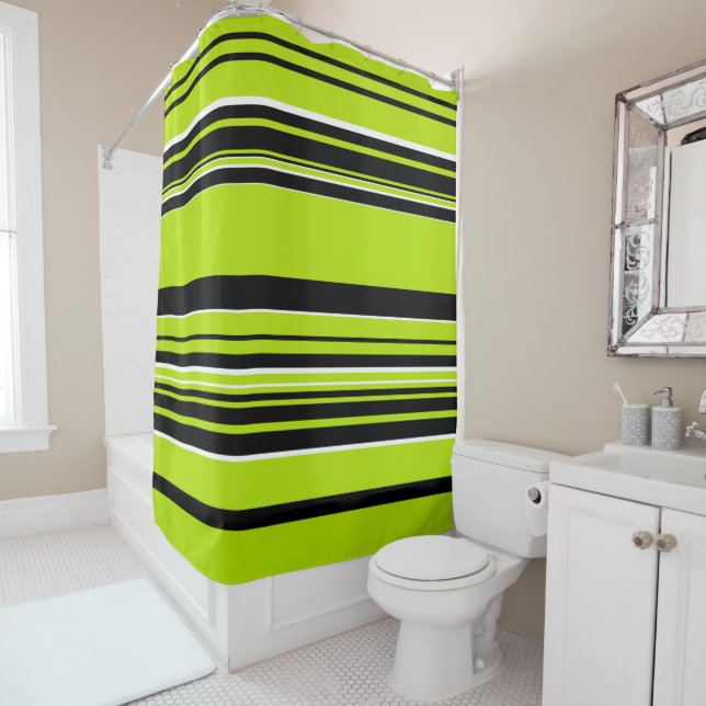 Rideaux De Douche Bandes complexes - Vert citron (En situation)