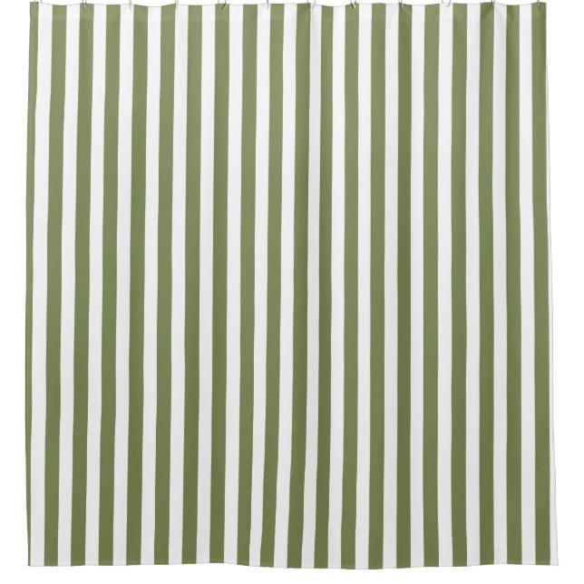 Rideaux De Douche Bandes de bonbons vert olive et blanc (Devant)