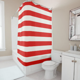 Rideaux De Douche Bandes horizontales rayées rouges et blanches