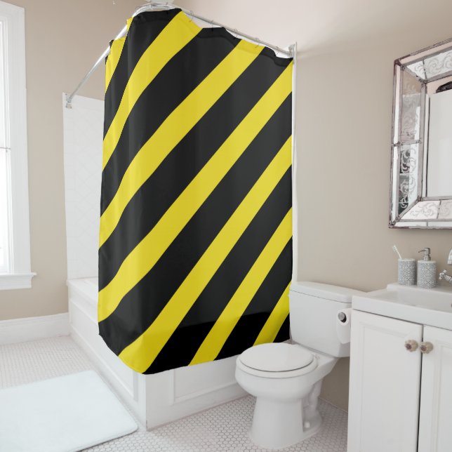 Rideaux De Douche Bandes noires et jaunes triées (En situation)