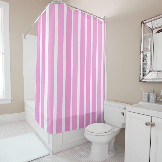 Rideaux De Douche Bandes roses et blanches (En situation)