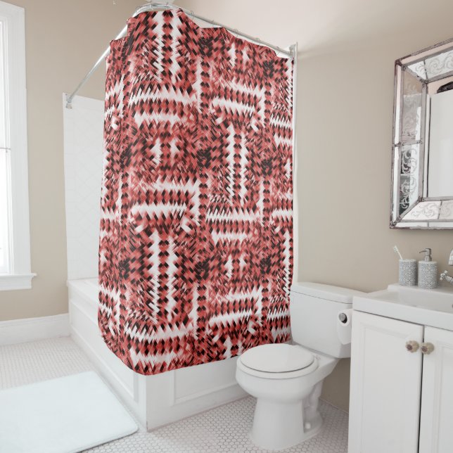 Rideaux De Douche Bandes rouges croisées avec dégradé ou poli (En situation)