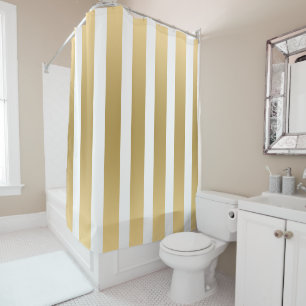 Rideaux De Douche Bandes Verticales D'Or Sur Arrière - plan Blanc