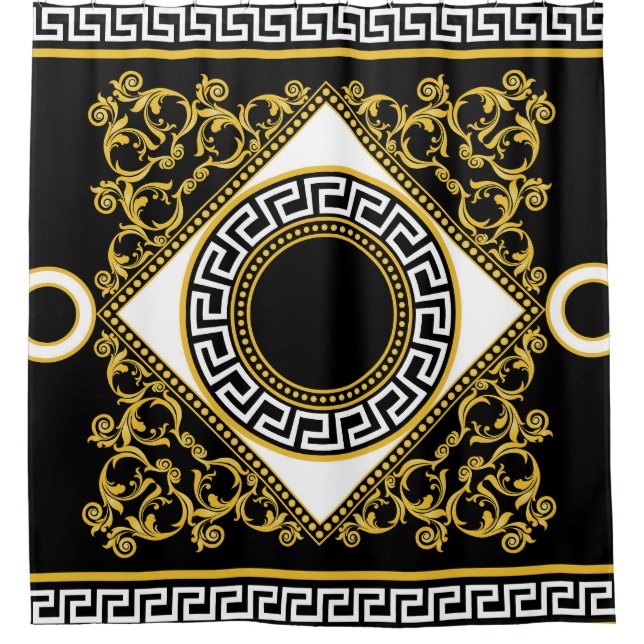 Rideaux De Douche Baroque d'or : frontière noire grecque (Devant)