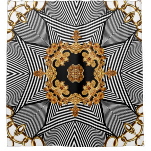 Rideaux De Douche Baroque doré et chaînes motif ornement