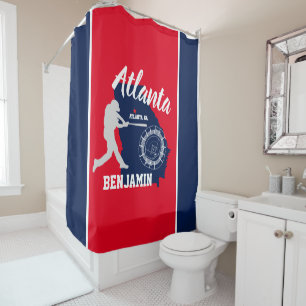 Rideaux De Douche Baseball Rouge et Marine d'Atlanta Géorgie