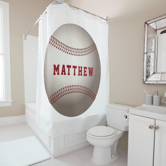 Rideaux De Douche Baseball Sports Design Nom personnalisé (En situation)
