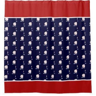 Rideaux De Douche Baseball sur fond bleu marine Nom Chambre des gar