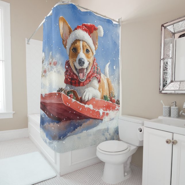 Rideaux De Douche Basenji Chien en rebord Laisser neiger Noël (En situation)