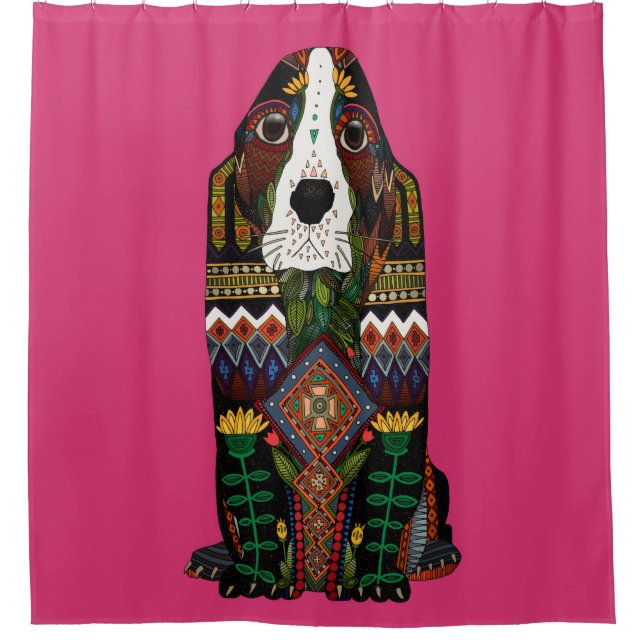 Rideaux De Douche Basset Hound amour fuchsia rose (Devant)
