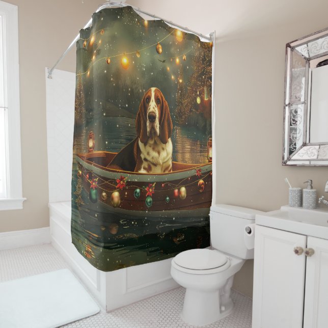 Rideaux De Douche Basset Hound Noël Festive Voyage (En situation)