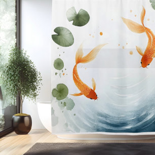 Rideaux De Douche Bassin de carpes koï aquarelle sérénité de style j