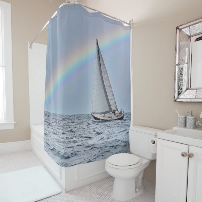 Rideaux De Douche Bateau à voile avec arc-en-ciel (En situation)