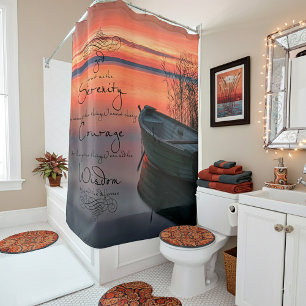 Rideaux De Douche Bateau au coucher du soleil avec prière de sérénit