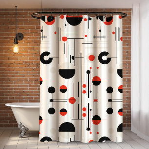 Rideaux De Douche Bauhaus noir rouge formes géométriques sur blanc