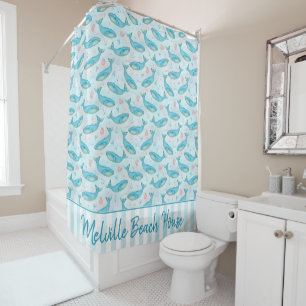 Rideaux De Douche Beach House Blue Whale Nautical   Personnalisé