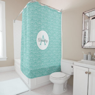 Rideaux De Douche Beach House White Sea Shell Motif Nom du monogramm