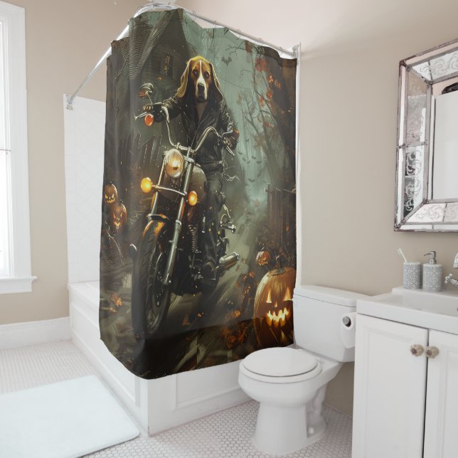 Rideaux De Douche Beagle équitation moto Halloween effroi (En situation)