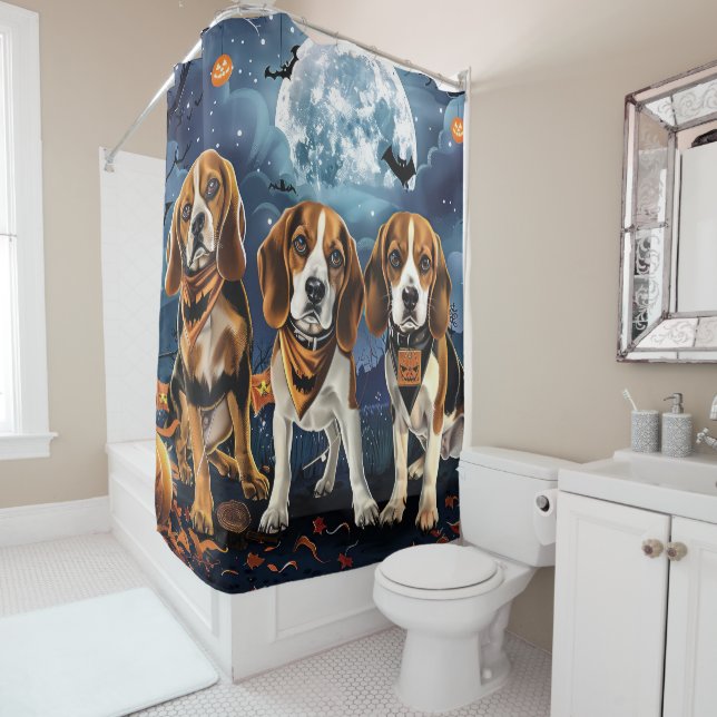 Rideaux De Douche Beagle Halloween Éffrayant (En situation)