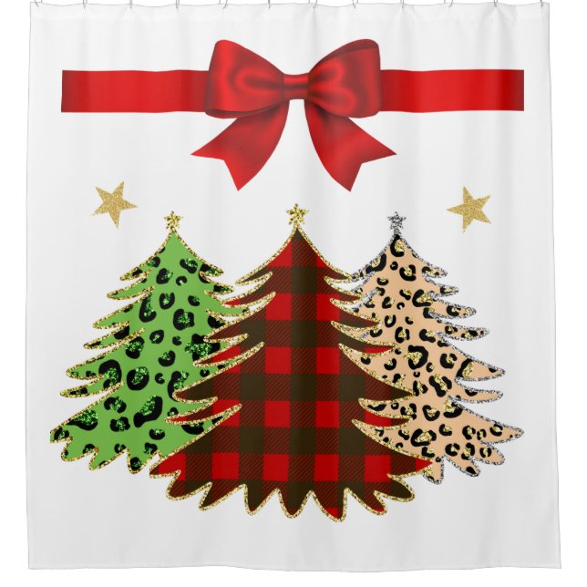 Rideaux De Douche Beau arbre de Noël trio rouge, vert, or (Devant)