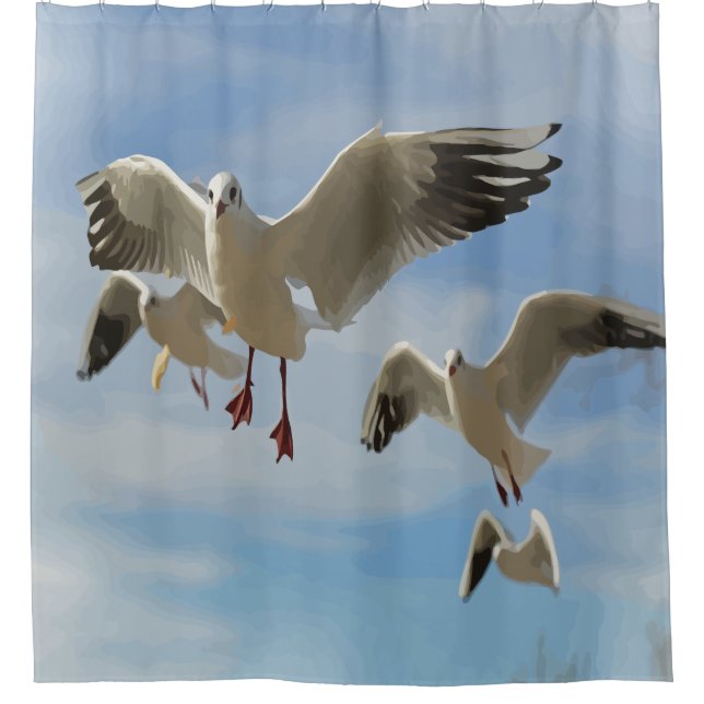 Rideaux De Douche Beau ciel bleu Seagull Oiseaux art (Devant)