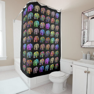 Rideaux De Douche Beau éléphant couleur arc-en-ciel sur noir