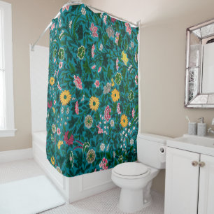 Rideaux De Douche Beau Gras Floral Boho Bleu Vert