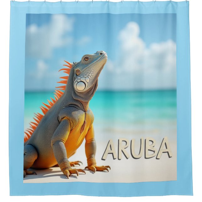 Rideaux De Douche Beau lézard d'Aruba jouissant de la plage (Devant)