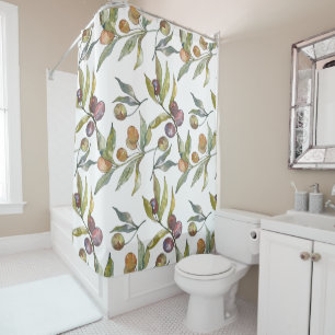 Rideaux De Douche Beau motif d'olives italiennes à l'aquarelle sur f